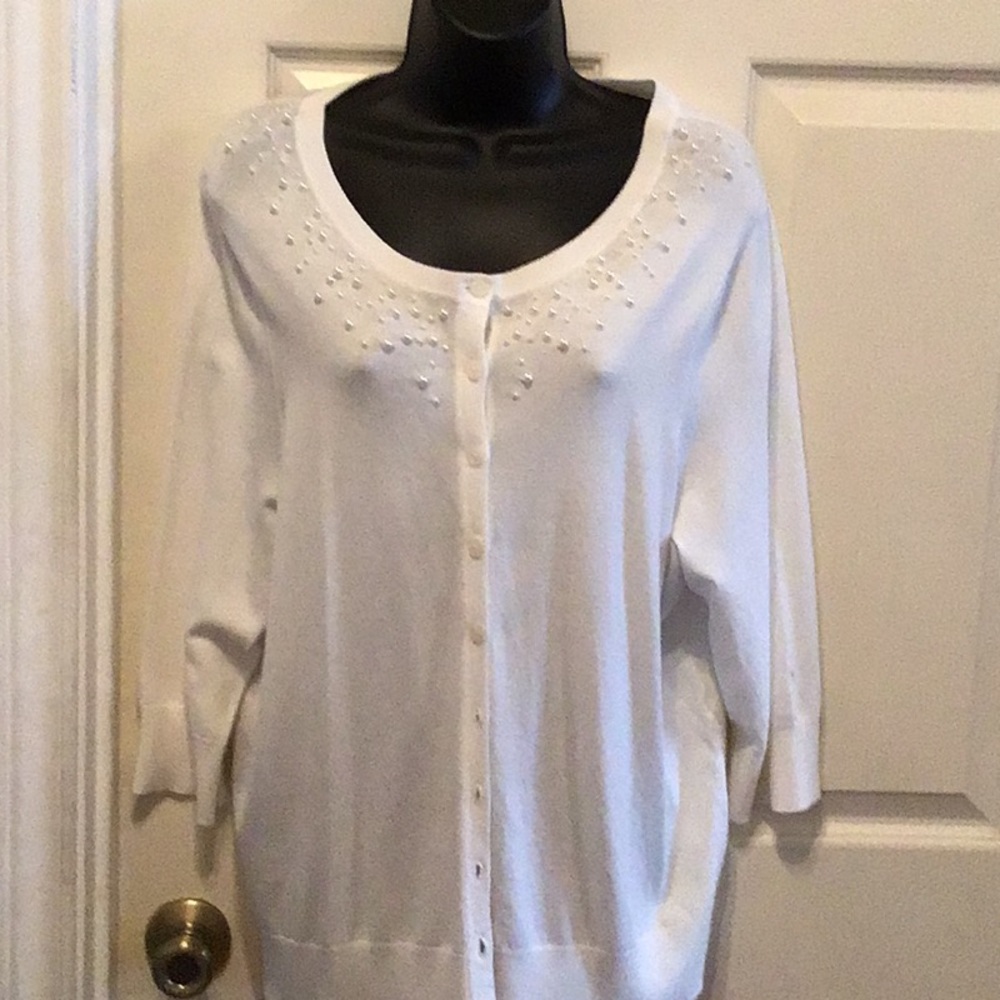 Roz & Ali White Beaded Cardigan